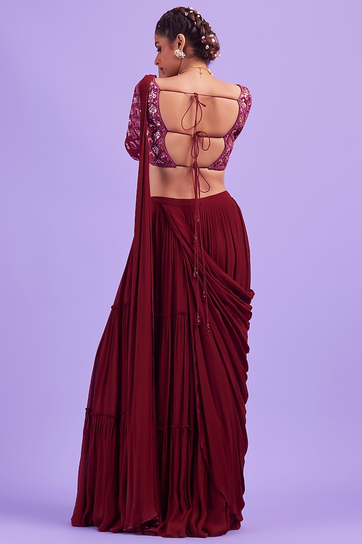 Purple Georgette & Cotton Silk Skirt Wedding Saree Set by DiyaRajvvir at Pernia's Pop Up Shop