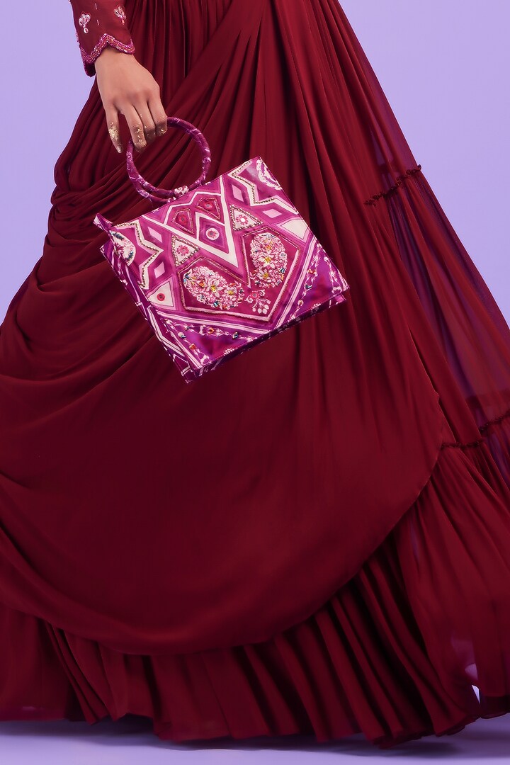 Purple Georgette & Cotton Silk Skirt Wedding Saree Set by DiyaRajvvir at Pernia's Pop Up Shop