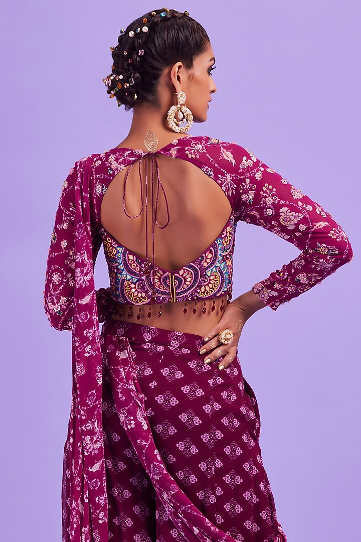 Purple Georgette & Cotton Silk Printed Sharara Wedding Saree Set by DiyaRajvvir at Pernia's Pop Up Shop