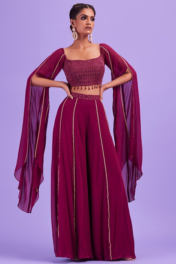 Purple Corded Sharara Set by DiyaRajvvir at Pernia's Pop Up Shop