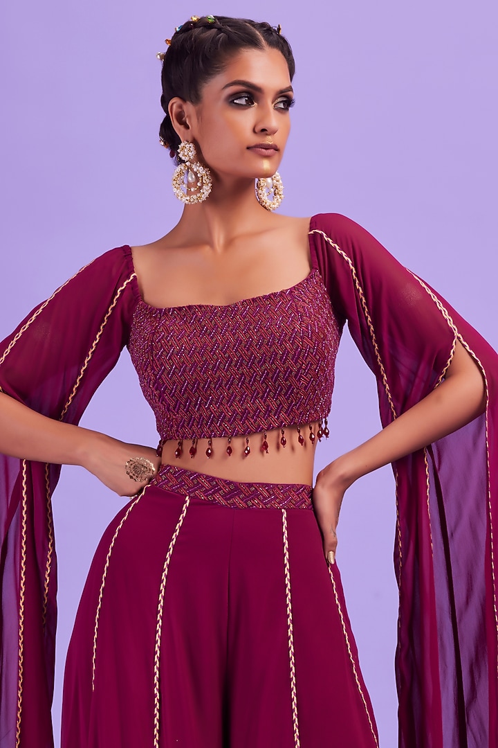 Purple Corded Wedding Sharara Set by DiyaRajvvir at Pernia's Pop Up Shop
