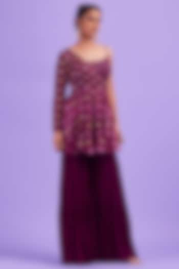 Purple Cotton Silk & Georgette Gharara Set by DiyaRajvvir at Pernia's Pop Up Shop