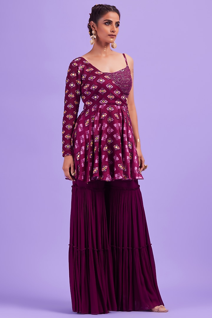 Purple Cotton Silk & Georgette Gharara Set by DiyaRajvvir at Pernia's Pop Up Shop