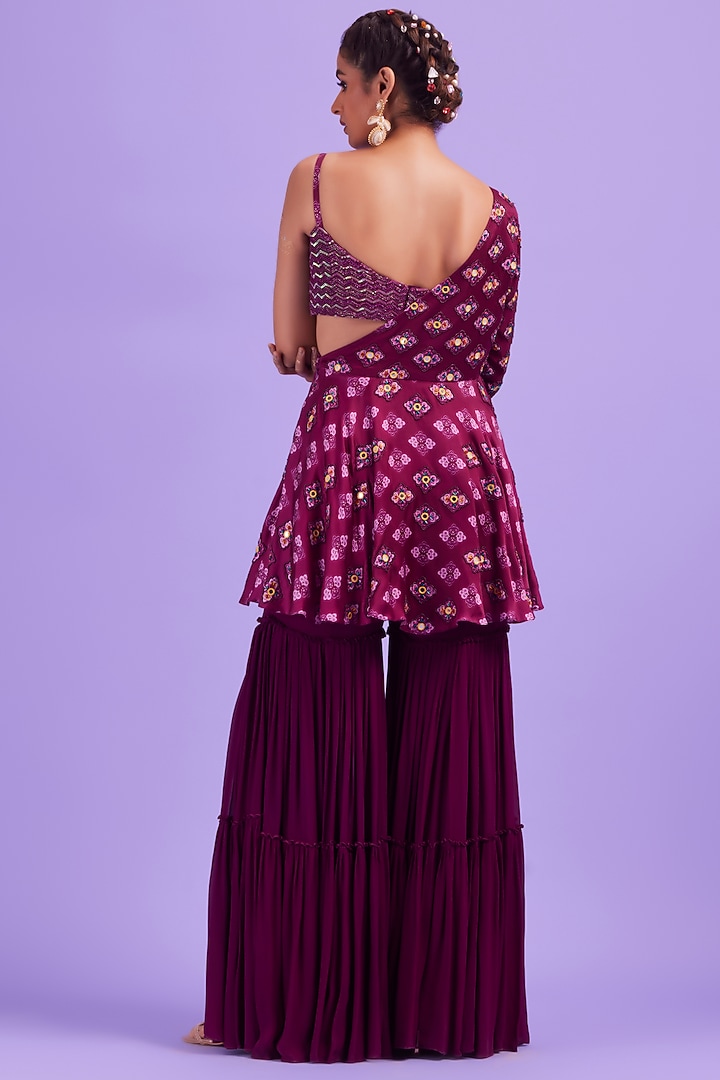 Purple Cotton Silk & Georgette Gharara Set by DiyaRajvvir at Pernia's Pop Up Shop