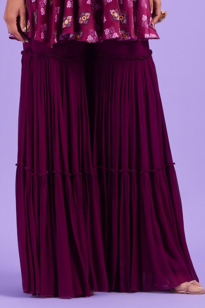 Purple Cotton Silk & Georgette Gharara Set by DiyaRajvvir at Pernia's Pop Up Shop