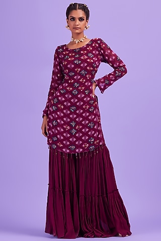 Purple Georgette Gharara Set by DiyaRajvvir