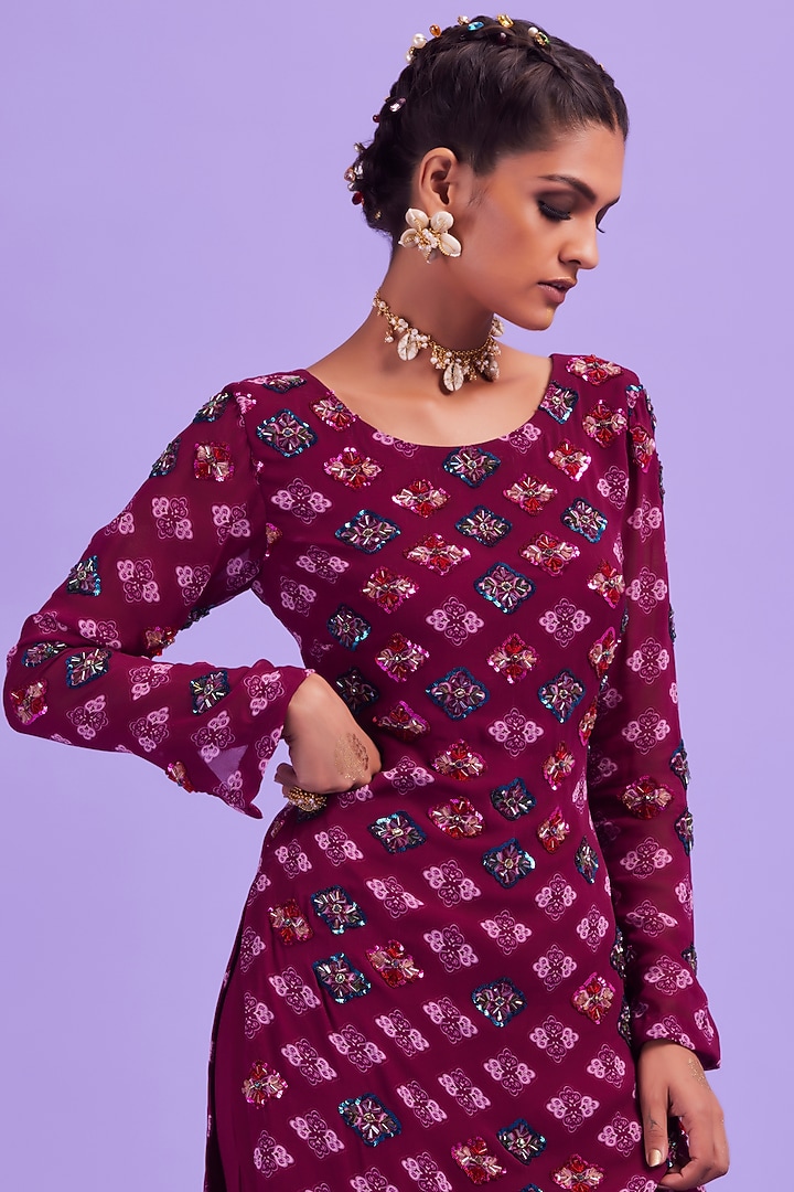Purple Georgette Gharara Set by DiyaRajvvir at Pernia's Pop Up Shop