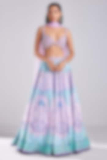 Lilac Raw Silk Printed & Embroidered Wedding Lehenga Set by DiyaRajvvir at Pernia's Pop Up Shop