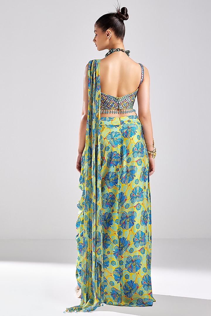 Blue Cotton Silk & Georgette Printed Skirt Set by DiyaRajvvir at Pernia's Pop Up Shop