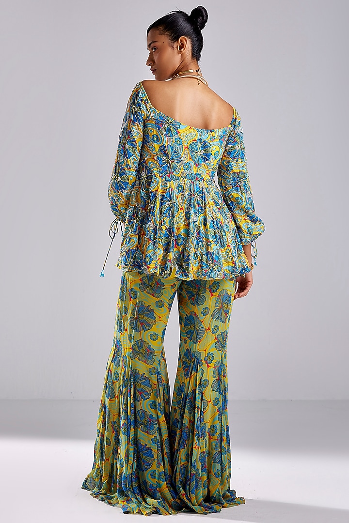 Blue Modal & Georgette Printed Co-Ord Set by DiyaRajvvir at Pernia's Pop Up Shop