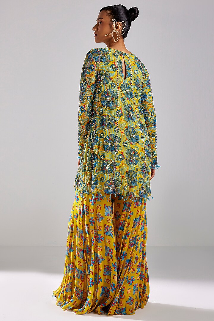 Blue Georgette Printed A-Line Kurta Set by DiyaRajvvir at Pernia's Pop Up Shop