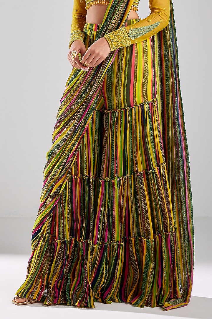 Multi-Colored Tulle & Georgette Printed Pant Wedding Saree Set by DiyaRajvvir at Pernia's Pop Up Shop