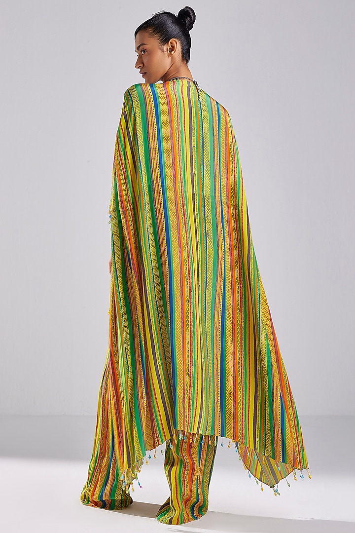 Yellow Crepe Printed Kaftan Set by DiyaRajvvir at Pernia's Pop Up Shop