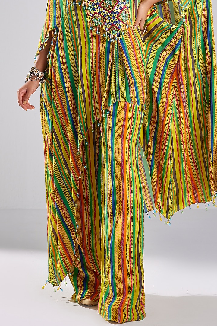 Yellow Crepe Printed Kaftan Set by DiyaRajvvir at Pernia's Pop Up Shop