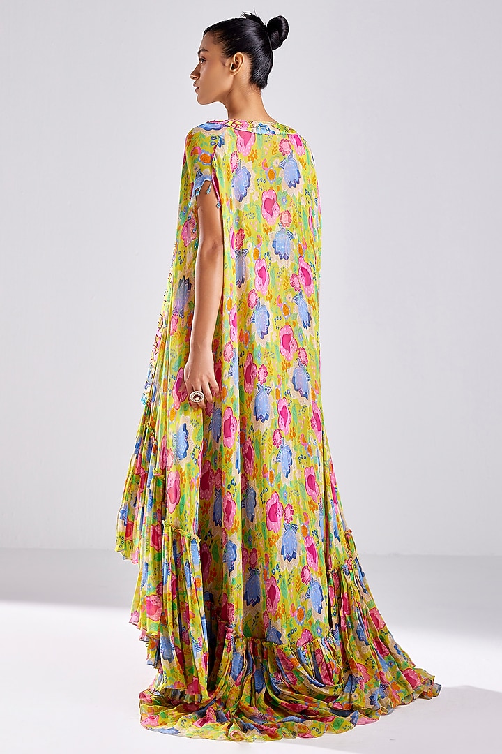 Yellow Cotton Silk & Georgette Cape Set by DiyaRajvvir at Pernia's Pop Up Shop