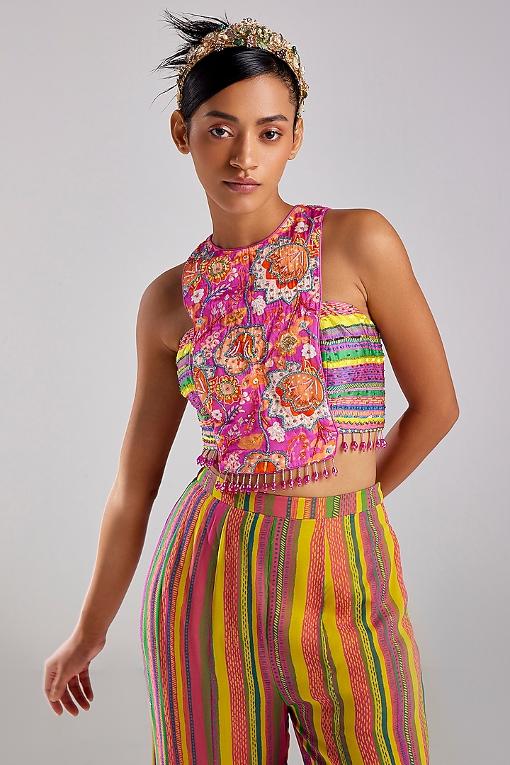 Fuchsia Pink Modal & Georgette Printed Co-Ord Set by DiyaRajvvir at Pernia's Pop Up Shop