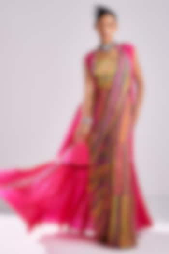 Pink Cotton Silk & Georgette Printed Gharara Saree Set by DiyaRajvvir at Pernia's Pop Up Shop