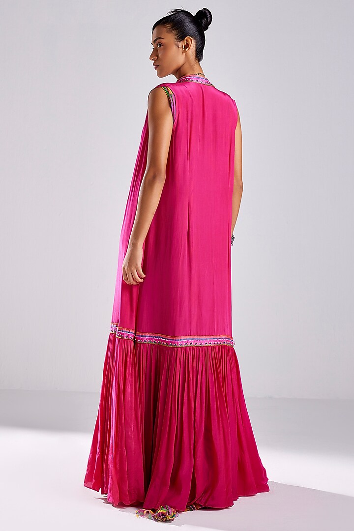 Pink Cotton Silk & Georgette Printed Gharara Wedding Saree Set by DiyaRajvvir at Pernia's Pop Up Shop