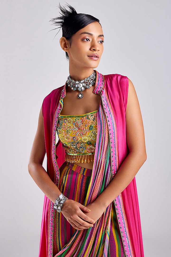 Pink Cotton Silk & Georgette Printed Gharara Wedding Saree Set by DiyaRajvvir at Pernia's Pop Up Shop