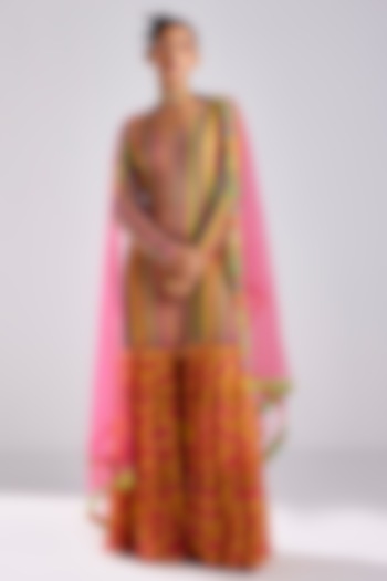 Pink Georgette Printed Gharara Set by DiyaRajvvir at Pernia's Pop Up Shop