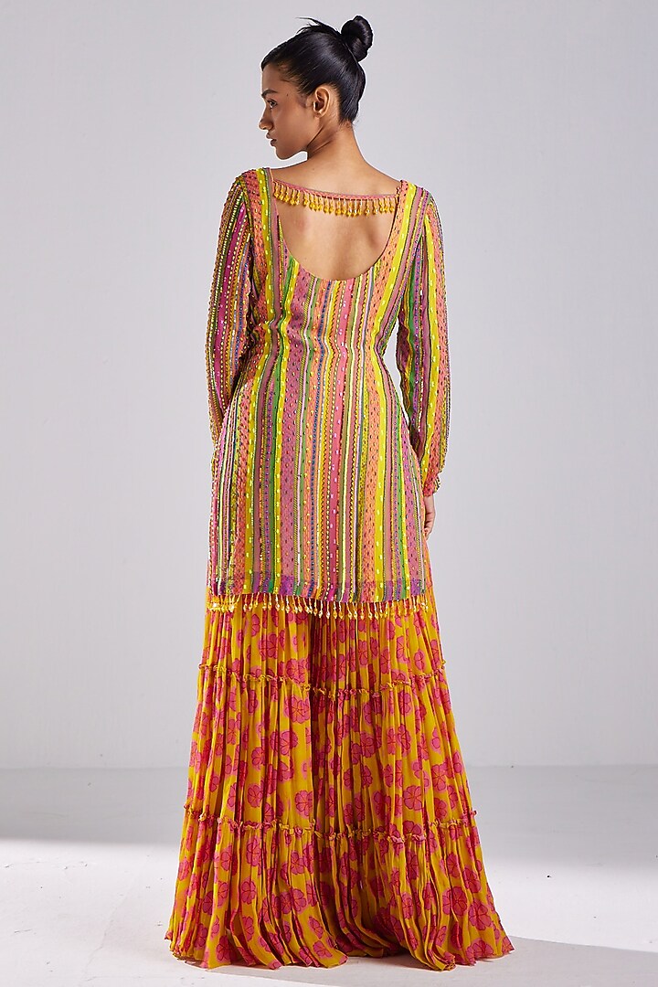 Pink Georgette Printed Gharara Set by DiyaRajvvir at Pernia's Pop Up Shop
