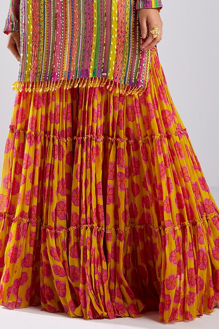 Pink Georgette Printed Gharara Set by DiyaRajvvir at Pernia's Pop Up Shop