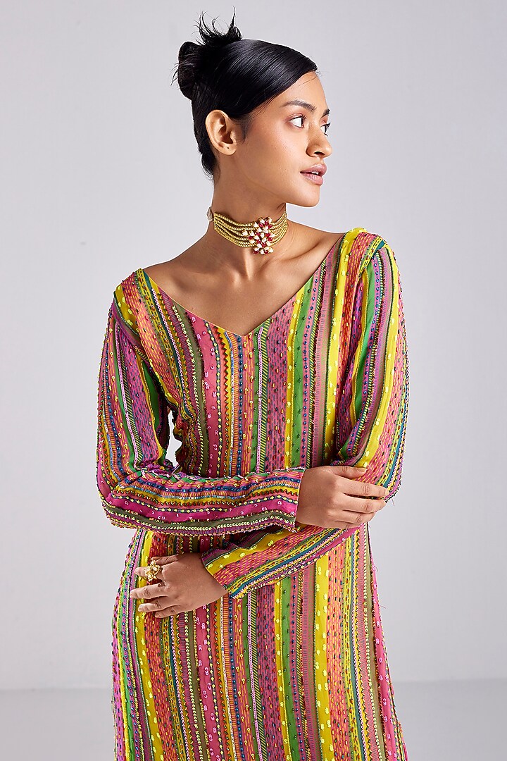 Pink Georgette Printed Gharara Set by DiyaRajvvir at Pernia's Pop Up Shop