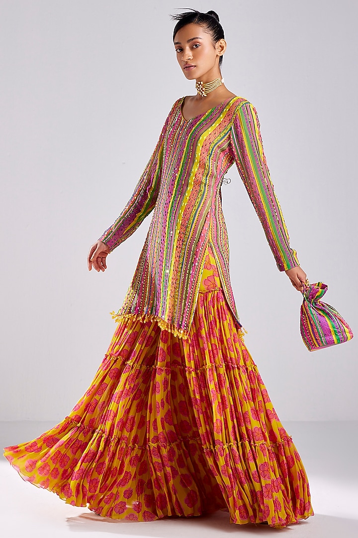 Pink Georgette Printed Gharara Set by DiyaRajvvir at Pernia's Pop Up Shop