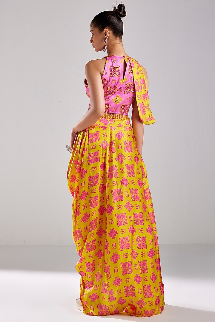 Yellow Modal Printed Dhoti Skirt Set by DiyaRajvvir at Pernia's Pop Up Shop