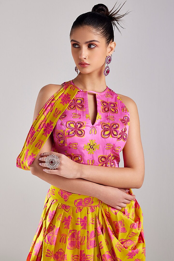 Yellow Modal Printed Dhoti Skirt Set by DiyaRajvvir at Pernia's Pop Up Shop