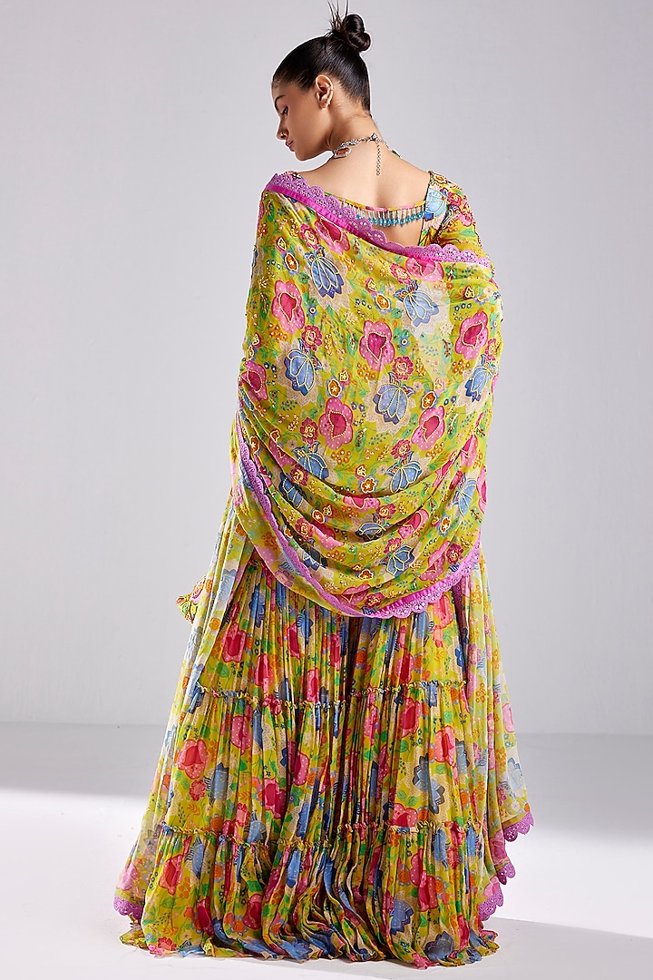 Yellow Modal & Georgette Printed Gharara Set by DiyaRajvvir at Pernia's Pop Up Shop