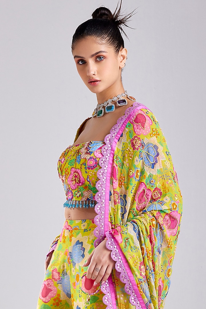 Yellow Modal & Georgette Printed Gharara Set by DiyaRajvvir at Pernia's Pop Up Shop