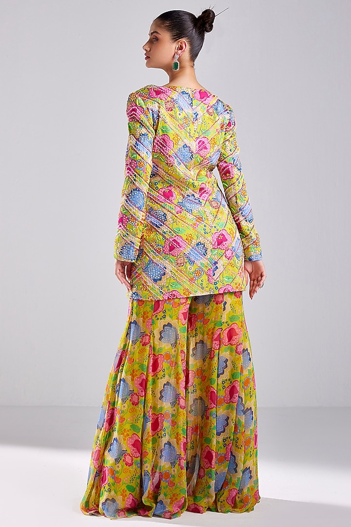 Yellow Modal & Georgette Printed Co-Ord Set by DiyaRajvvir at Pernia's Pop Up Shop