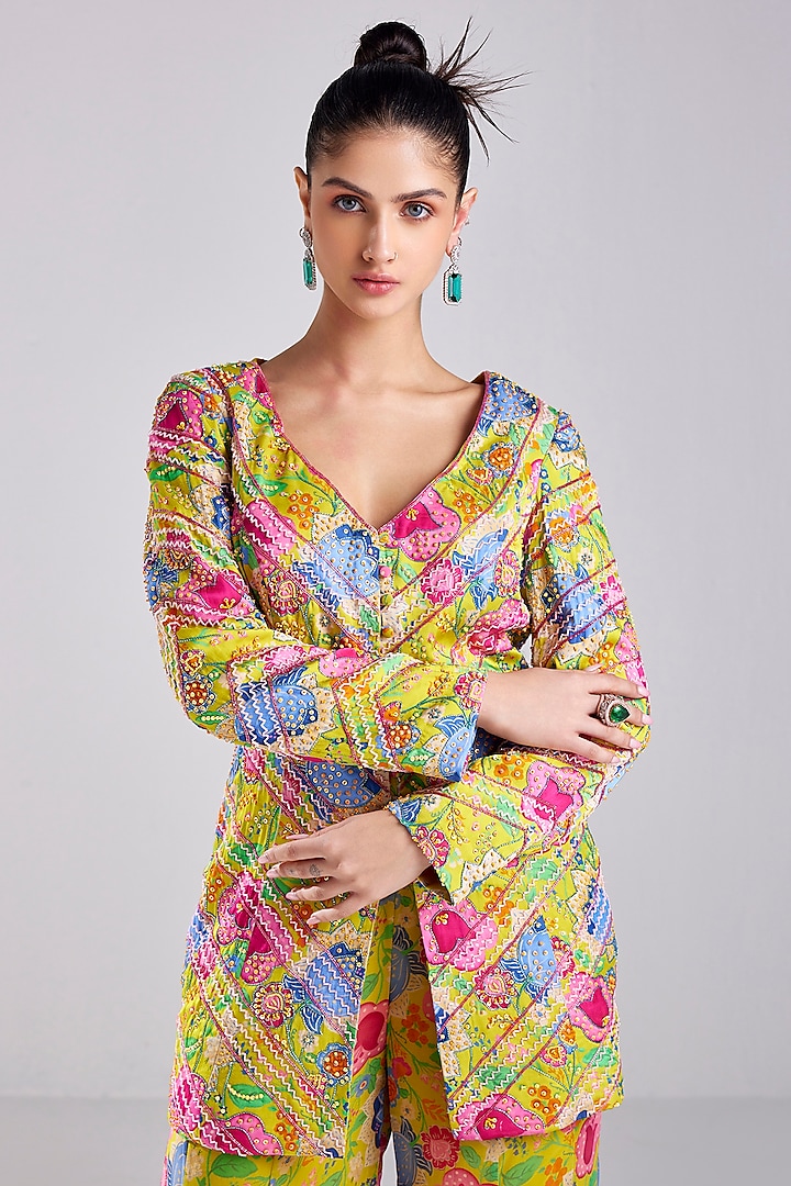 Yellow Modal & Georgette Printed Co-Ord Set by DiyaRajvvir at Pernia's Pop Up Shop