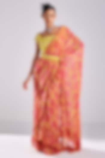 Pink Tulle & Georgette Printed Pre-Draped Saree Set by DiyaRajvvir