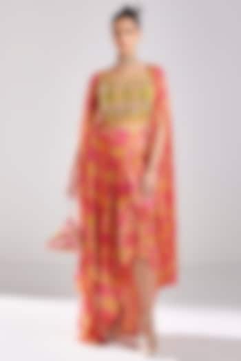 Pink Cotton Silk & Georgette Printed Skirt Set by DiyaRajvvir