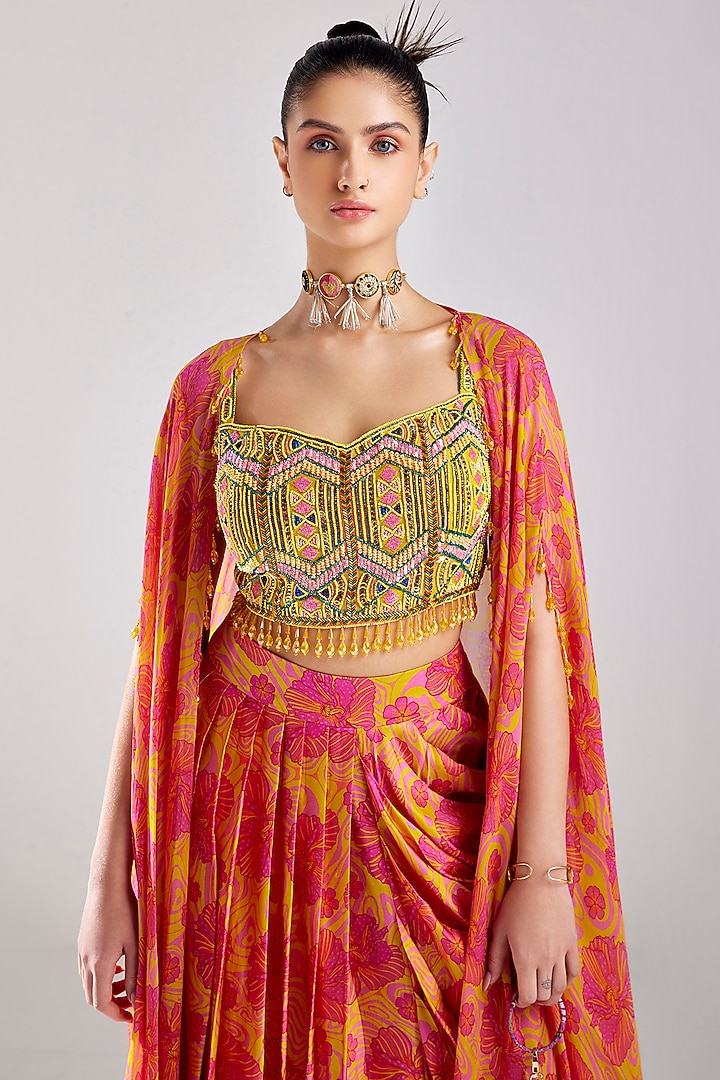 Pink Cotton Silk & Georgette Printed Skirt Set by DiyaRajvvir at Pernia's Pop Up Shop