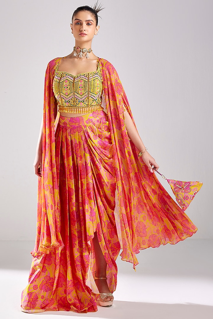 Pink Cotton Silk & Georgette Printed Skirt Set by DiyaRajvvir at Pernia's Pop Up Shop