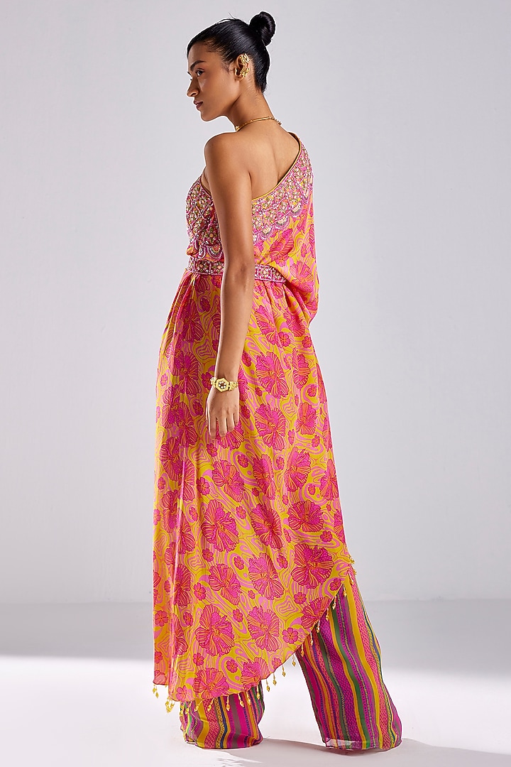 Pink Crepe & Georgette Printed Kaftan Set by DiyaRajvvir at Pernia's Pop Up Shop