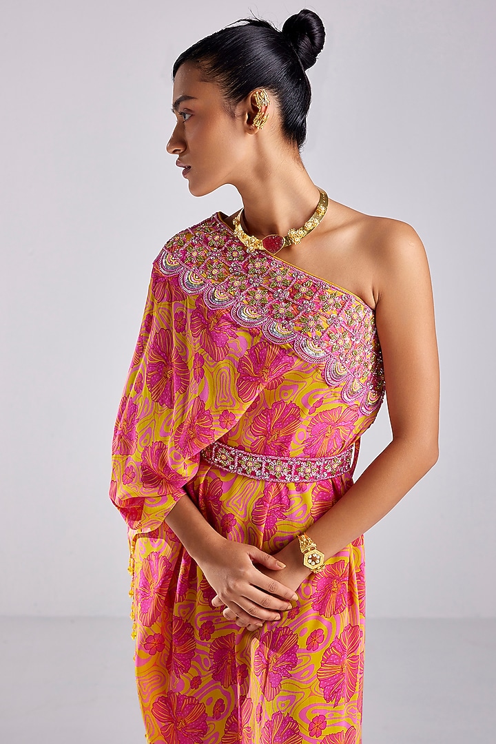 Pink Crepe & Georgette Printed Kaftan Set by DiyaRajvvir at Pernia's Pop Up Shop