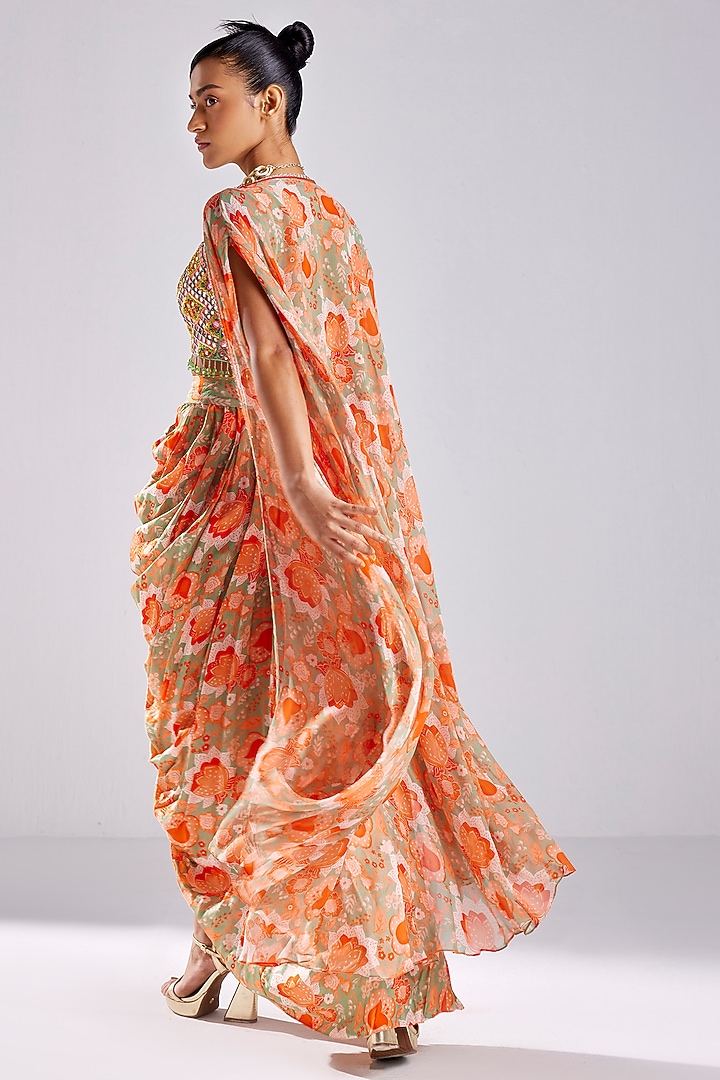 Mint Green Cotton Silk & Georgette Printed Dhoti Skirt Set by DiyaRajvvir at Pernia's Pop Up Shop
