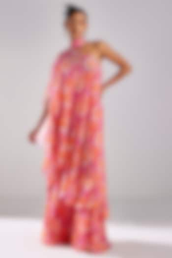 Fuchsia Pink Crepe Printed Kaftan Set by DiyaRajvvir at Pernia's Pop Up Shop