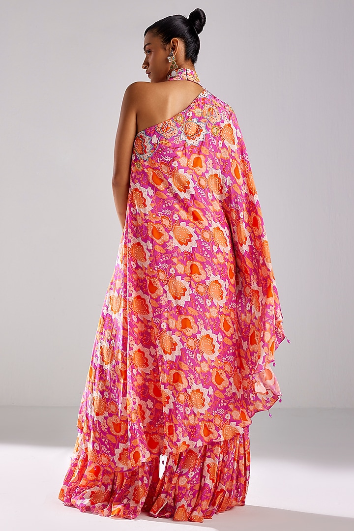 Fuchsia Pink Crepe Printed Kaftan Set by DiyaRajvvir at Pernia's Pop Up Shop