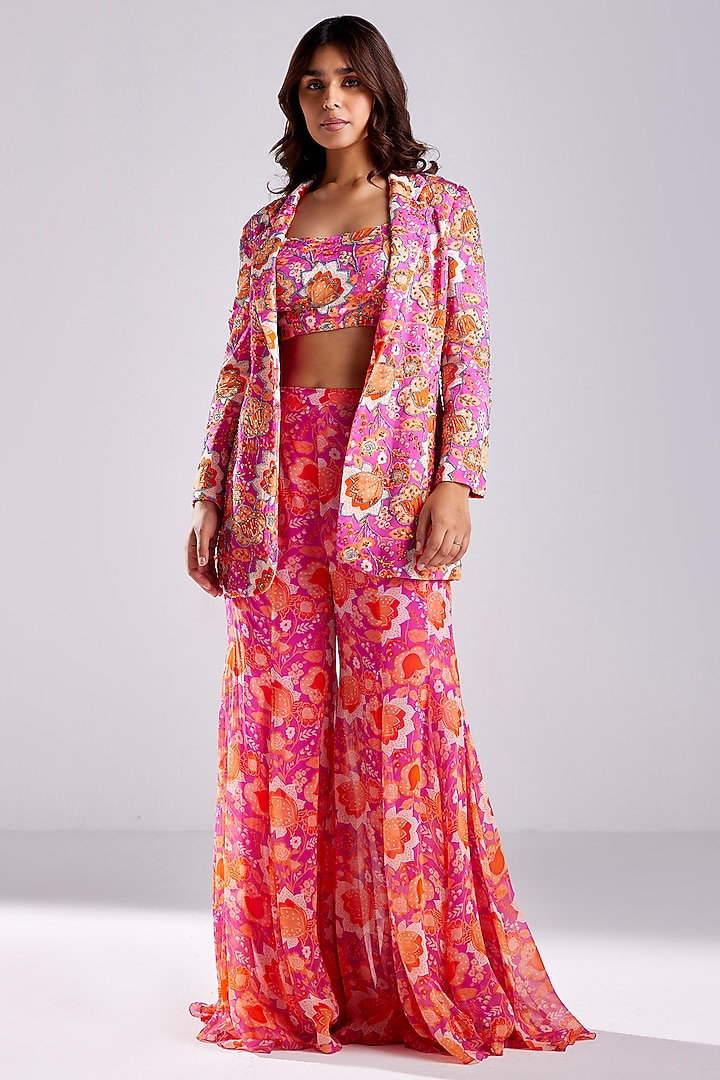 Fuchsia Pink Modal & Georgette Printed Co-Ord Set by DiyaRajvvir at Pernia's Pop Up Shop