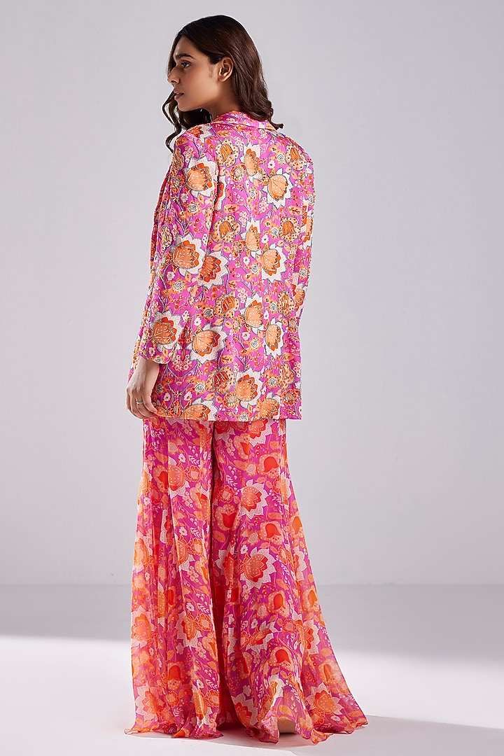 Fuchsia Pink Modal & Georgette Printed Co-Ord Set by DiyaRajvvir at Pernia's Pop Up Shop