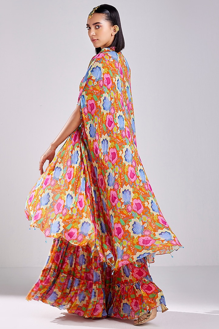 Rust Modal & Georgette Printed Gharara Set by DiyaRajvvir at Pernia's Pop Up Shop