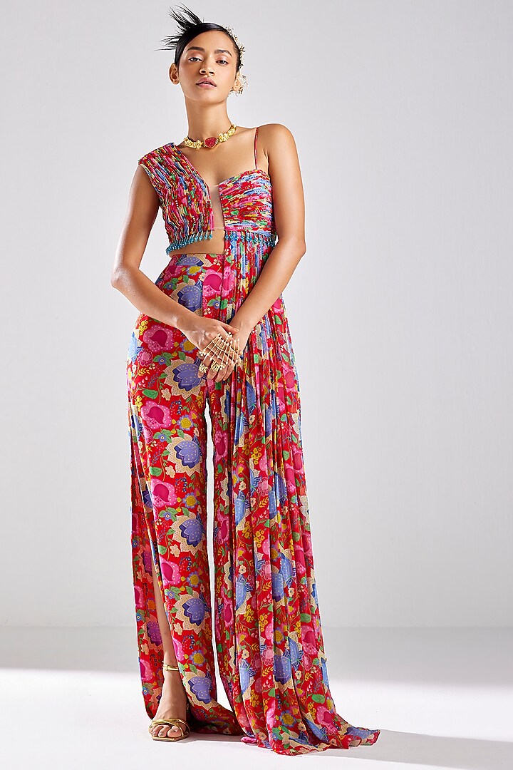 Red Georgette Printed Co-Ord Set by DiyaRajvvir at Pernia's Pop Up Shop