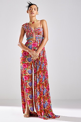 Red Georgette Printed Co-Ord Set by DiyaRajvvir