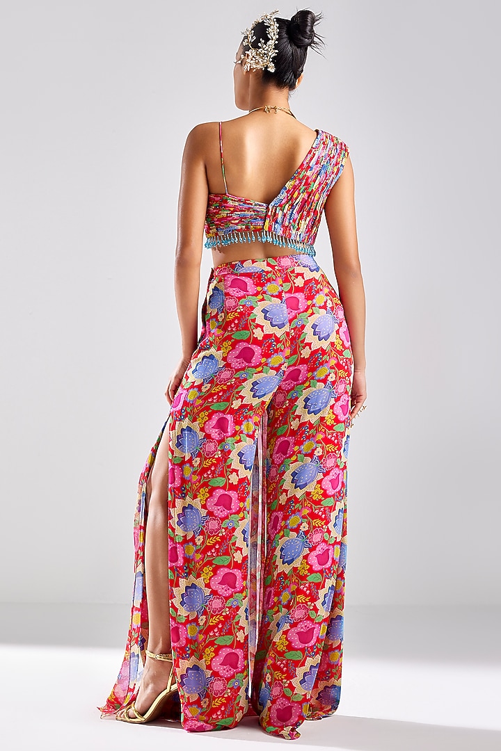 Red Georgette Printed Co-Ord Set by DiyaRajvvir at Pernia's Pop Up Shop