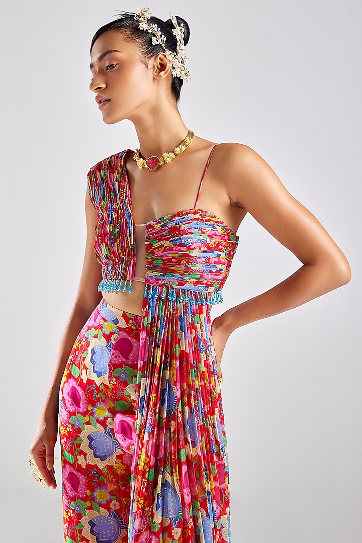 Red Georgette Printed Co-Ord Set by DiyaRajvvir at Pernia's Pop Up Shop